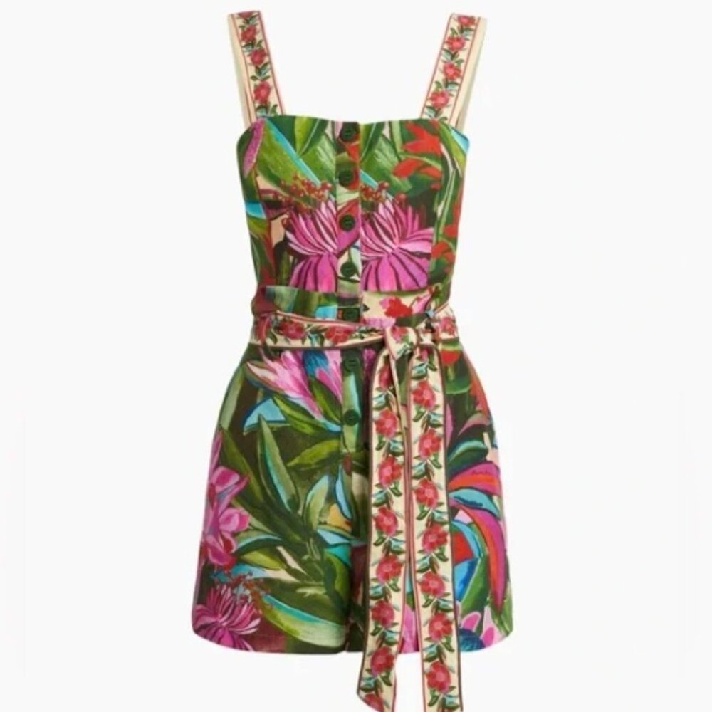 Farm Rio Jardin de Reve Floral Multicolor Print Romper Size Large NWT